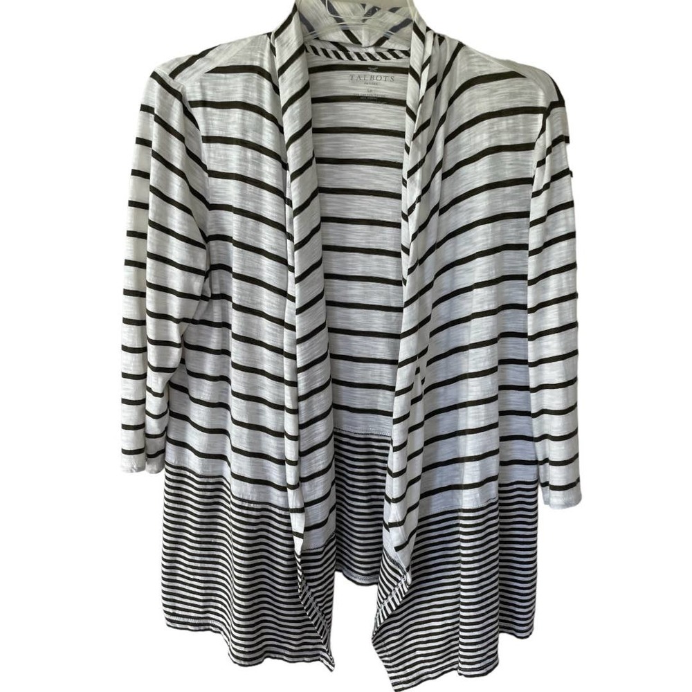 Talbots LP Open Cardigan Olive green & white